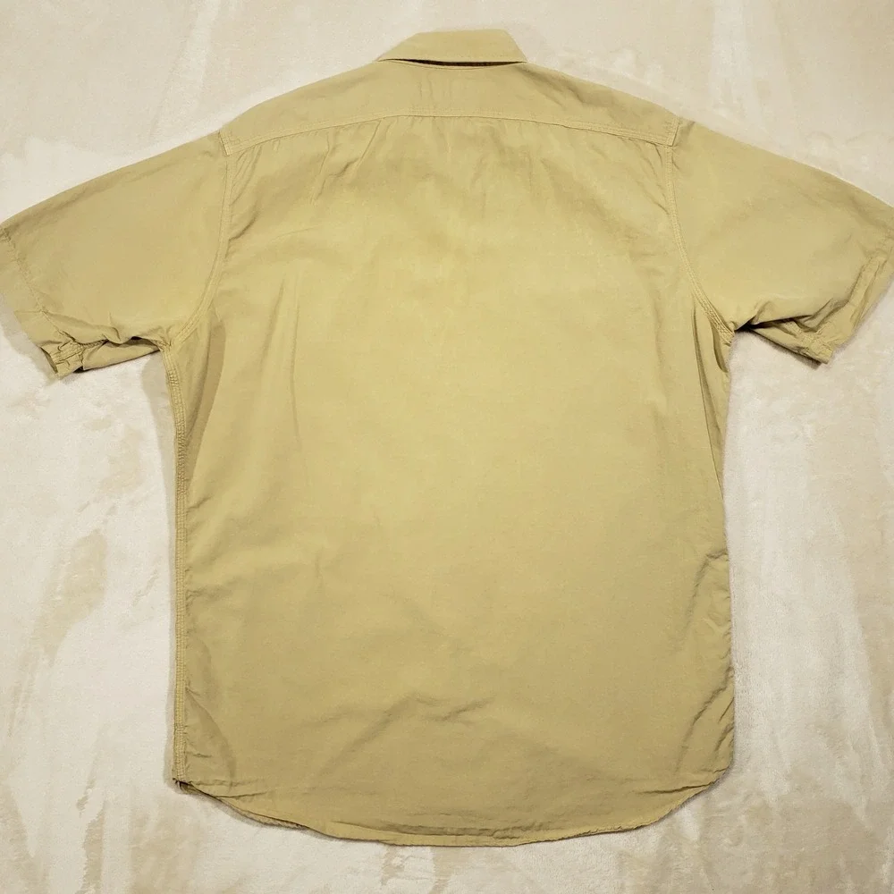 Polo Ralph Lauren Safari Button Up Shirt Men Medium Tan Linen Blend Short Sleeve
